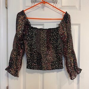 Lulus‎ Floral Square Neck Long Sleeve Crop Top